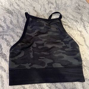 Soul Cycle High Neck Camo Black Sport Bra